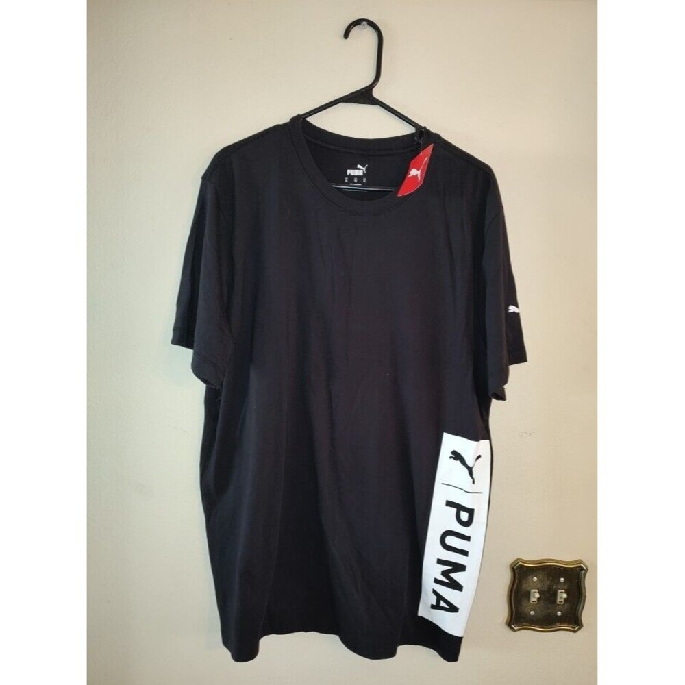 New with tag Men's Puma Cotton Black and Big White Logo T Shirt Size XL